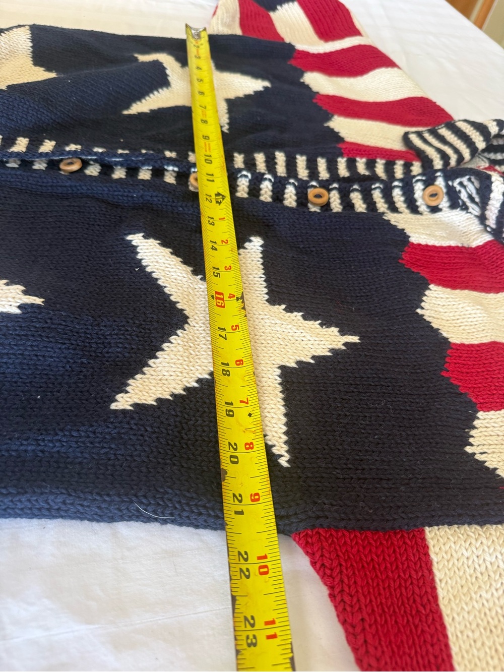 NWT Vintage Cotton Salsa Patriotic Star Cardigan Sweater Hand Loomed Peru Size M - Picture 7 of 8